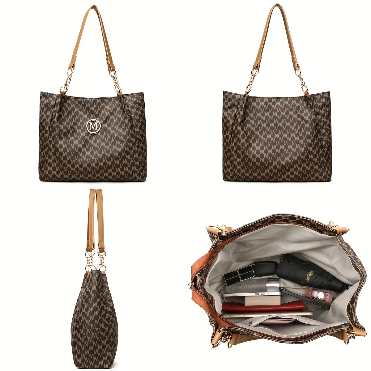 Women's Vintage Prescription-Style Shoulder Bag, Large Capacity Letter-Print Tote Bag, Daily Commute Handbag, Outing and Shopping Carryall Purse