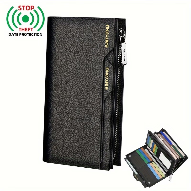 Men's Genuine Leather Long Wallet, New Style Large Capacity Multi-Card Slot Cowhide Clutch with Driver's License Holder, N2033