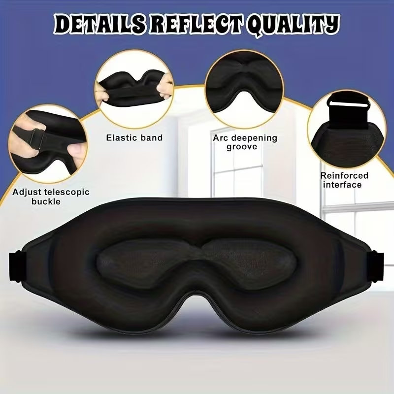 1pc Sleep Mask, 3D Deep Contour Eye Mask with Adjustable Straps to Fit Different Head Shapes, Universal Eye Mask for Men and Women to Block Light, 100% Blackout Soft and Comfortable Eye Mask for Night Shifts, Travel, Yoga, Naps, Black, for Bedroom