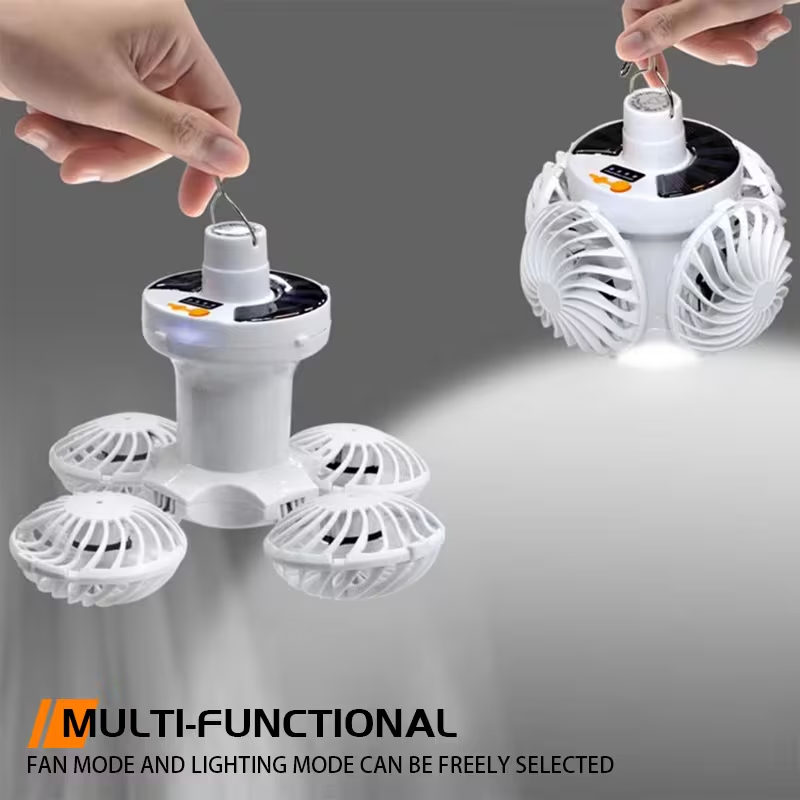 1pc Solar Charging Camping Light, with Fan Function, Portable Foldable Flashlight, Hook Design, 3 Modes, Suitable for Emergency Lighting at Night for Fishing, Camping, And Tourism