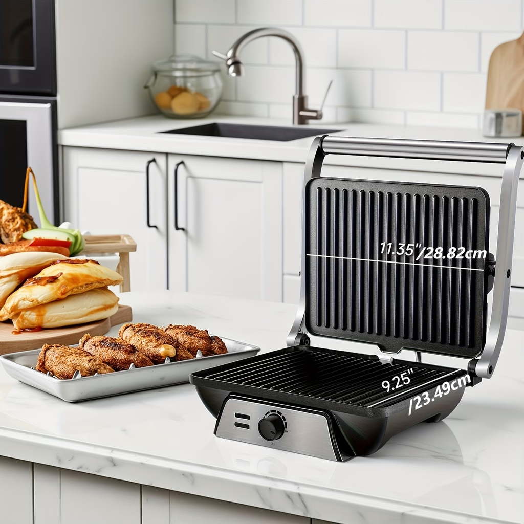 3-in-1 Electric Indoor Grill - Panini Press with Non-Stick Cooking Plates, Opens 180-Degree Gourmet Sandwich Maker, Floating Hinge Fits All Foods, Panini Press Grill with Grease Tray