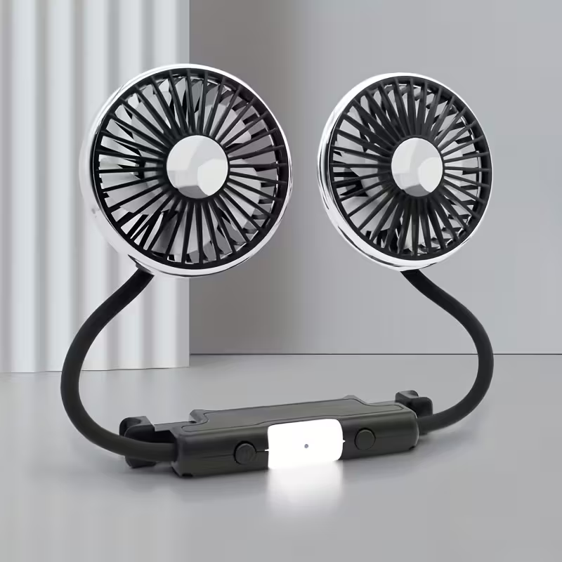 A Dual-Head Hose Fan for Cars, Featuring a USB Interface for The Rear Seat, Offers 360° Rotation And Three-Speed Strong Airflow. This USB Device Is Designed for Cooling in Vehicles And Is Also Compatible with Laptops
