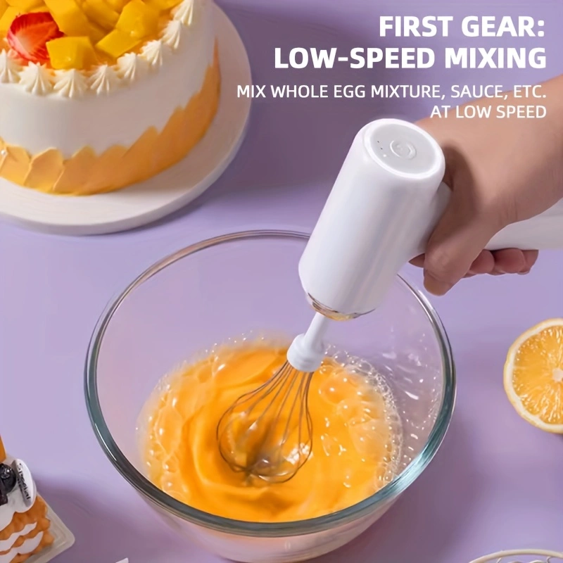 Electric handheld mini mixer with 2 detachable beaters and 3 speed modes.