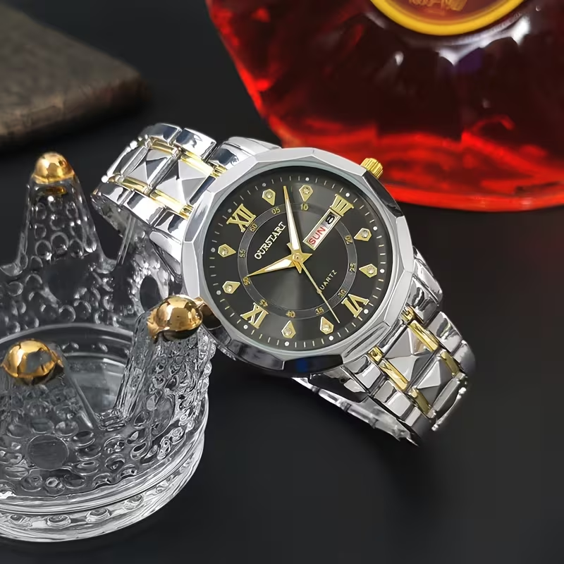 Luxury Quartz Watch with Date Display - Stainless Steel Business Watch for Men & Women, Perfect Father's Day/Birthday Gift