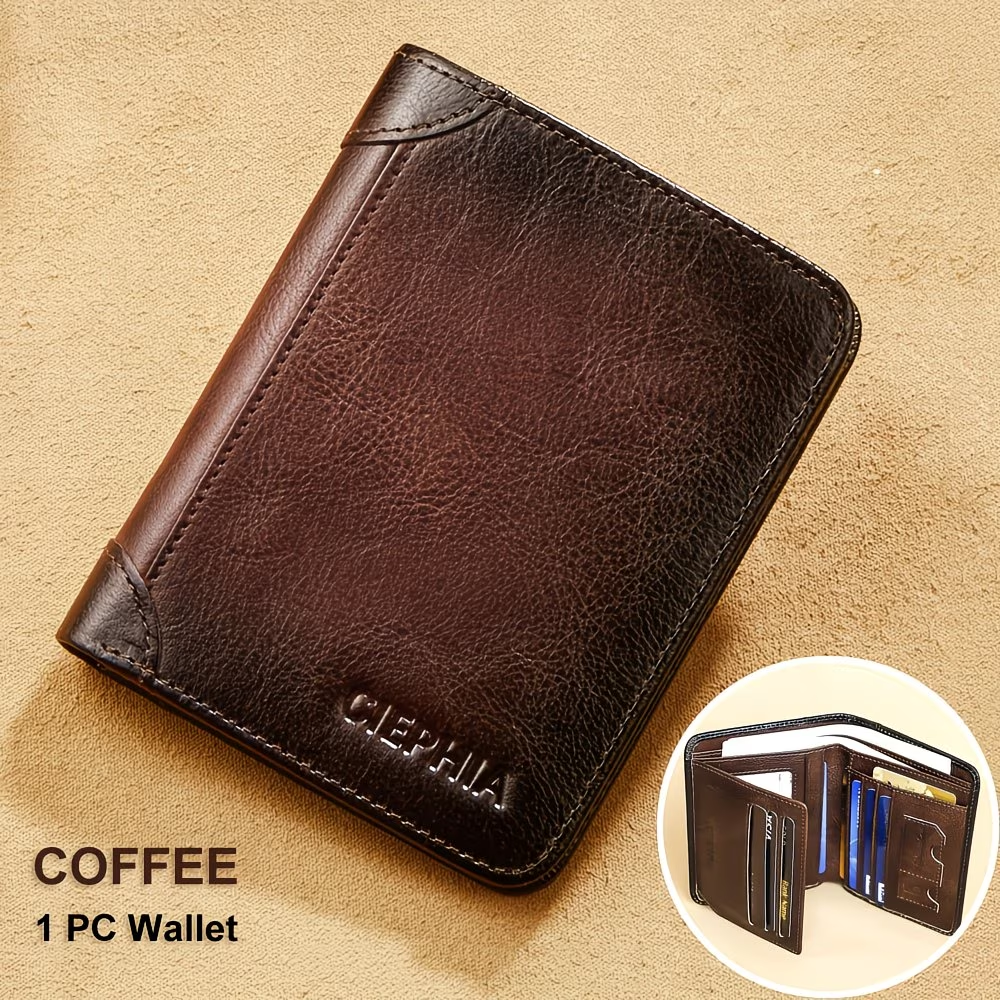 Genuine Leather Men's Wallet with Blessing Card Set, RFID Blocking, Ultra-Thin, Top-Grain Cowhide, Compact Multi-Function ID and Credit Card Holder, Christmas Valentine's Day Father's Day Gift