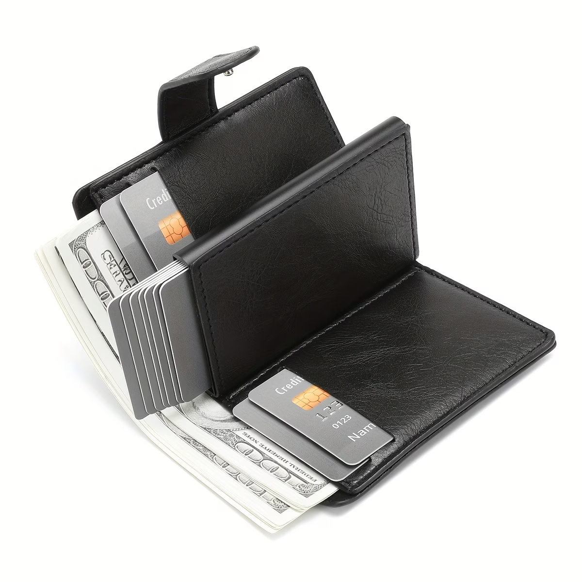 1pc Men's Business Fashion Buckle Spring Card Holder, Multi-functional Large Capacity Wallet, Ideal Gift for Men