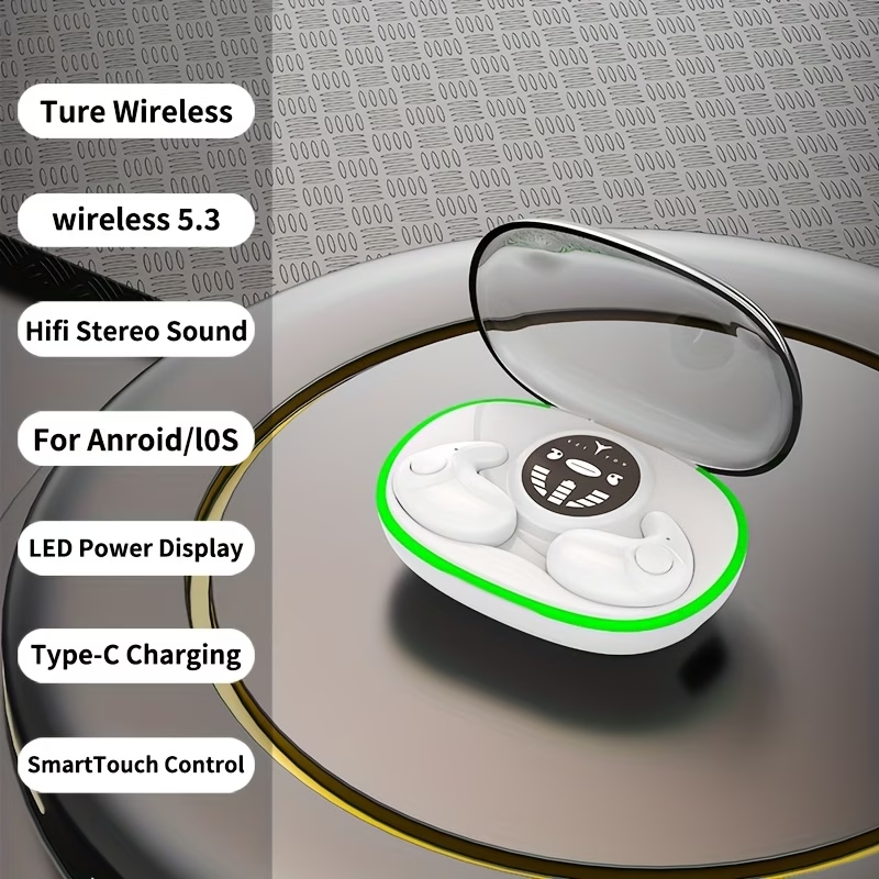 Ultra Thin Wireless Sleep Earphones with High Fidelity Sound, High Volume, Comfortable to Wear, Touch Control, Half Open Back, No Tangled Cables and Wireless Charging Case, Suitable for Both Men and Women