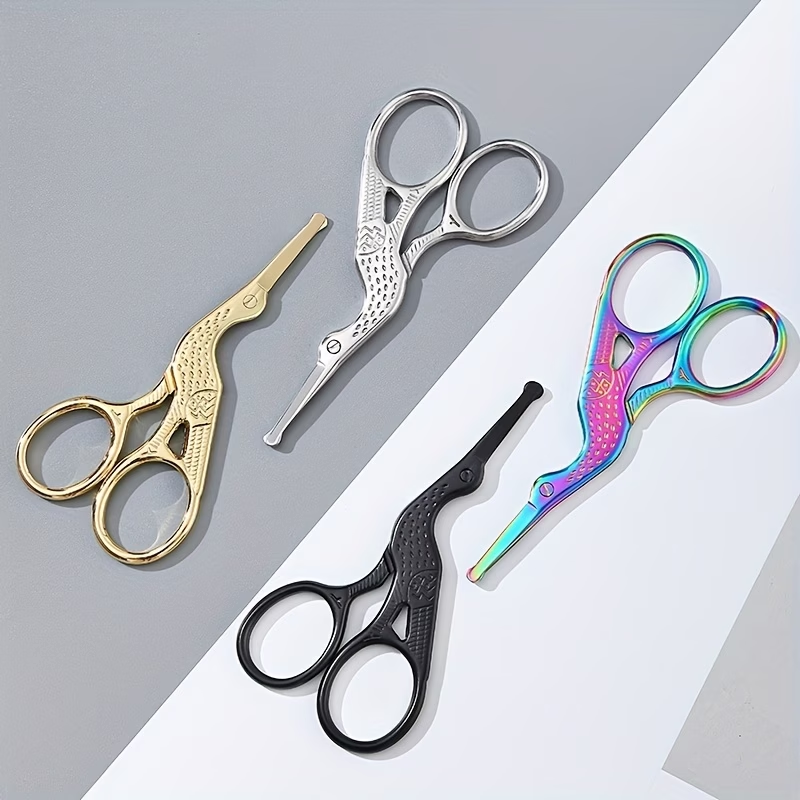 Safety Round Head Stainless Steel Nose Hair Scissors, Bionic Crane Type Beauty Scissors for Eyebrows, Nose Hair, Beard, Ear Hair, Stainless Steel Eyebrow Scissors, Men and Women Professional Trimming Facial Hair Beauty Makeup Scissors