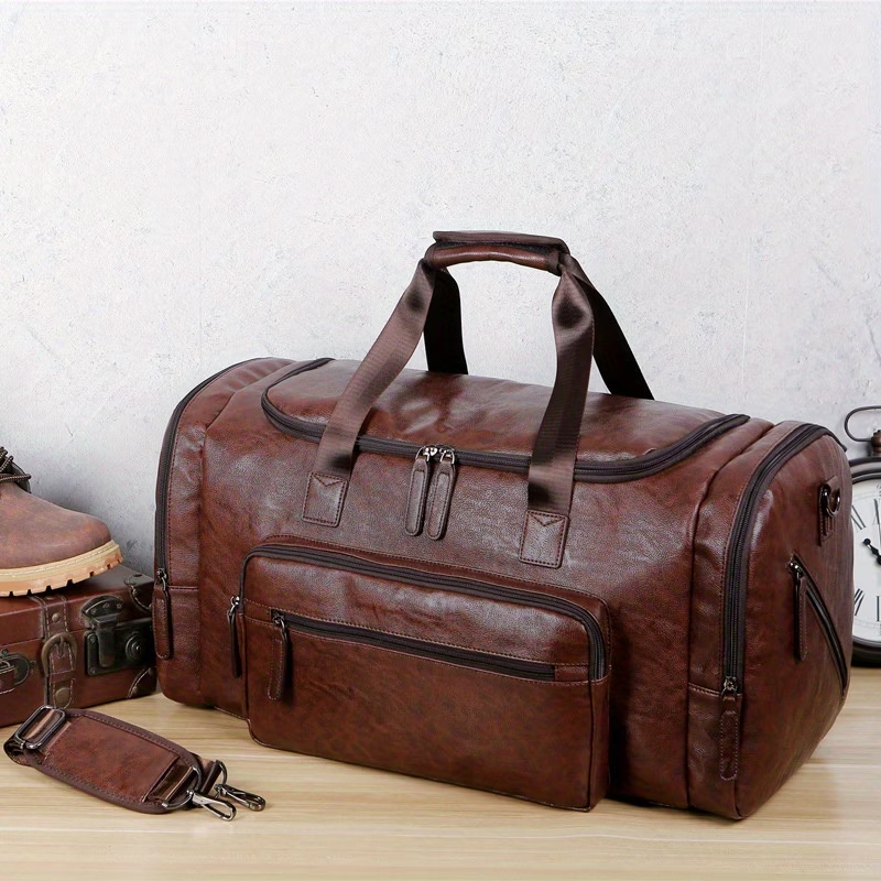 Extra-Large Capacity Men'S PU Travel Bag, Vintage Briefcase, Handheld Shoulder Crossbody Luggage Bag