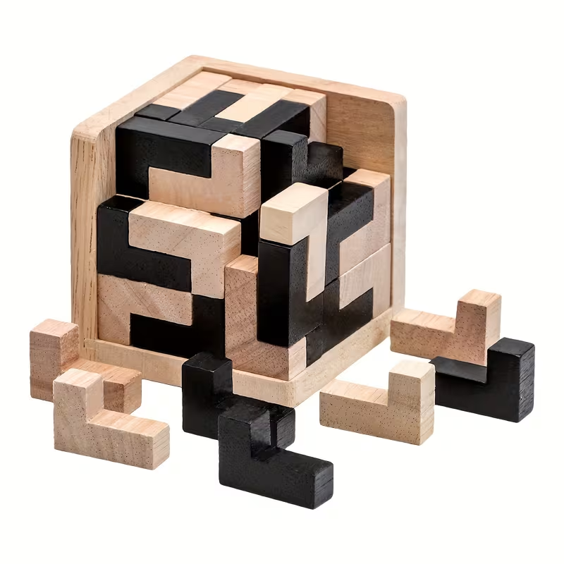 54 Wooden Educational Puzzle Cubes, L-Shaped Puzzles, Logic Toys for Cognitive Development
