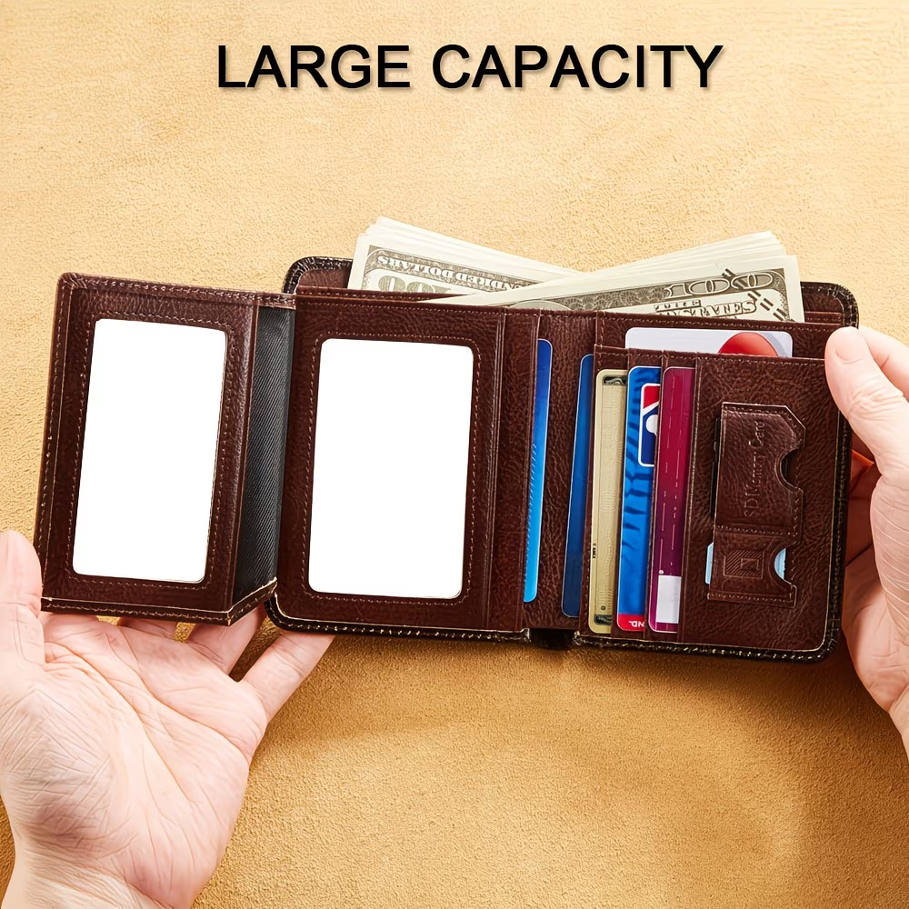 Genuine Leather Men's Wallet with Blessing Card Set, RFID Blocking, Ultra-Thin, Top-Grain Cowhide, Compact Multi-Function ID and Credit Card Holder, Christmas Valentine's Day Father's Day Gift