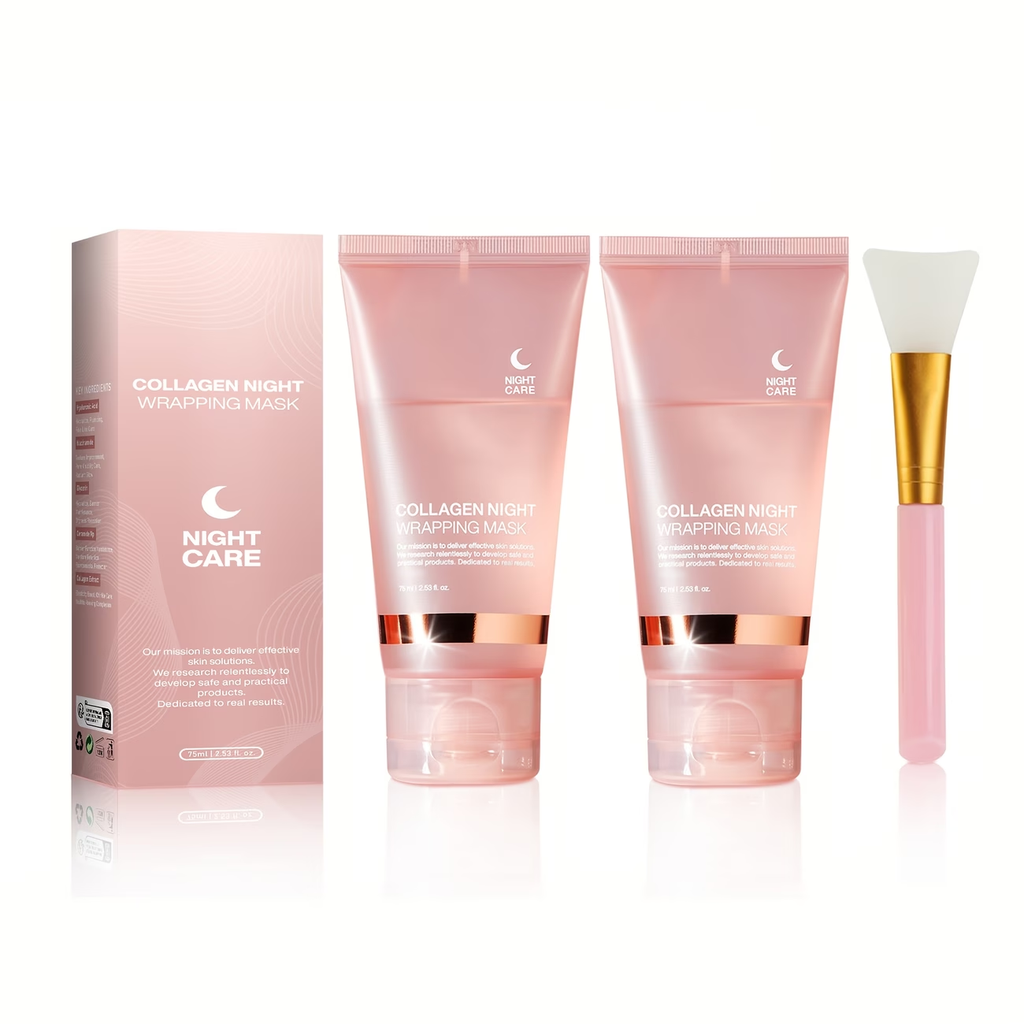 Collagen Night Wrap Mask, with Jelly Brush, Alcohol-free Mild, Deep Penetration, Nourish And Firm The Skin, Suitable for All Skin Types, Facial Glow And Luster, Halloween Christmas Valentine's Day Gift, First Choice