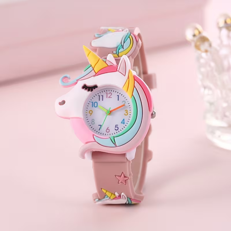 New Unicorn Cartoon Watch for Kids, Silicone, Quartz Movement, Non-Water Resistant, Battery Powered, Button Battery Included, Mixed Colors, Cute Design, Durable Strap