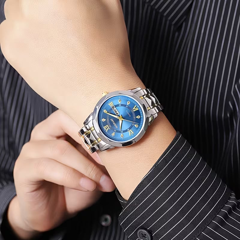 Luxury Quartz Watch with Date Display - Stainless Steel Business Watch for Men & Women, Perfect Father's Day/Birthday Gift