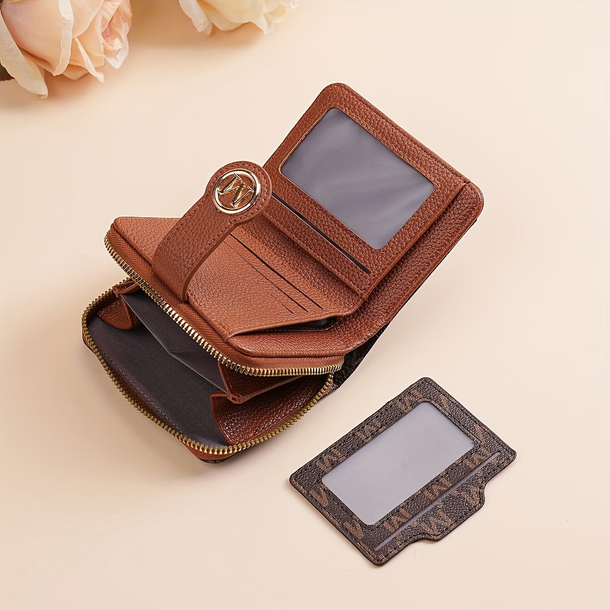 New Lychee Pattern Letter Wallet with Multiple Card Slots and Pockets, Short Compact Women's Bag, Thickened Korean Style Fashionable Vintage Coin Purse for Women