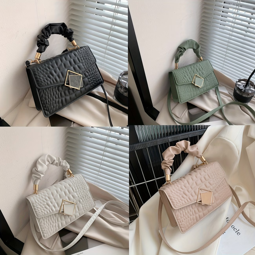 Pleated Embossed Handbag Crossbody Square Bag