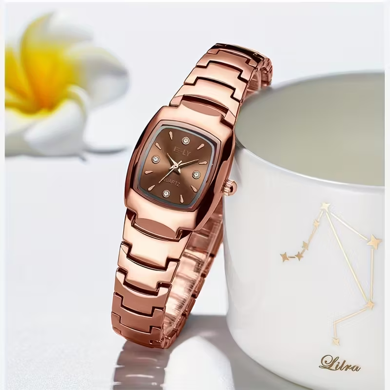 1 Elegant Women'S Quartz Wrist Watch | Tonneau Case, Stainless Steel Band, Non-rechargeable Button Battery