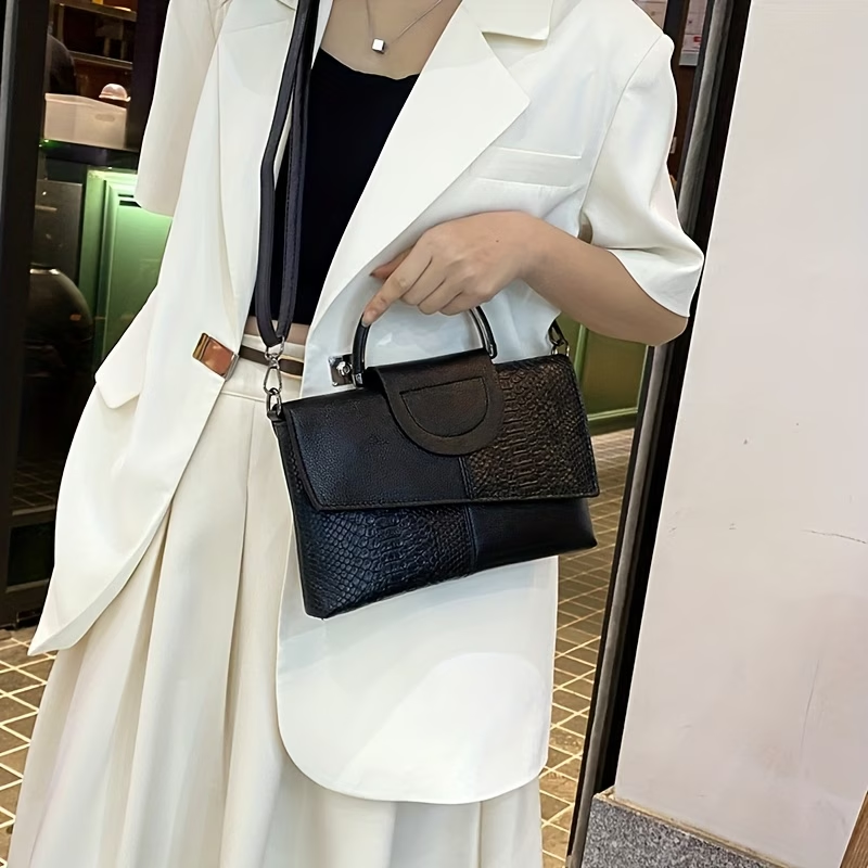 PU Synthetic Faux Leather Women'S Shoulder Crossbody Bag Fashion Alligator Pattern Flap Handbag