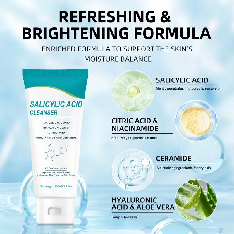 Salicylic Acid Deep Cleansing Facial Cleanser Contains Salicylic Acid, Hyaluronic Acid, Citric Acid, Niacinamide, And Ceramides for Moisturizing, Firming, And Oil Control, Suitable for Deep Cleansing -Prone Skin, Ideal for Both Men And Women