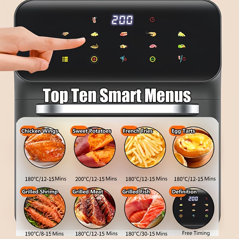 12QT Desktop Oven Set, 10 in 1 Multifunctional Air Fryer Toaster Combination, Baking, Reheating, No Deep Frying, Stainless Steel, LED Digital Touch Screen, Visible Window, Healthy Cooking, Space Saving Design, Black