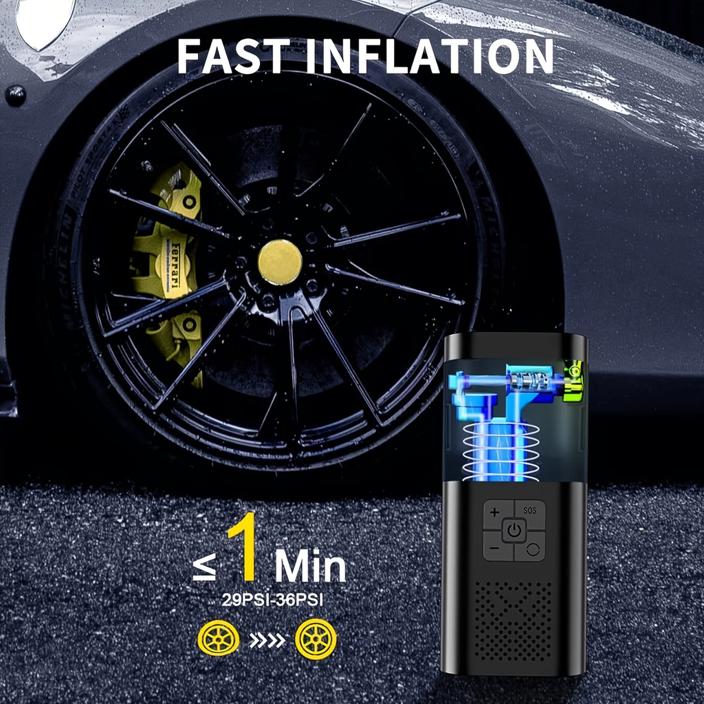 Tire Inflator Portable Air Compressor, 150PSI Car Tire Pump with Tire Pressure Gauge, LED, 3X Quick One-Button Intelligent Cordless Tire Pump Suitable for Cars, Motorcycles, Bicycles, Balls, etc