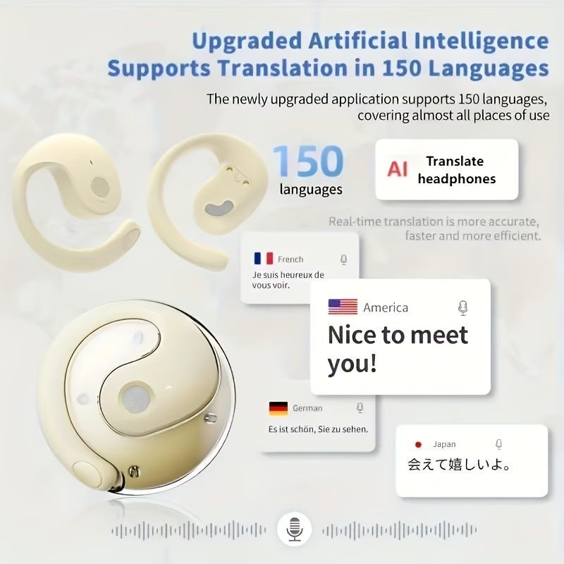 AI Real-Time Translation Earbuds Noise Cancelling & Charging Case, Smart Translator for Smartphones - Compatible, -C Charging, Ideal for Travel, Business & Meetings
