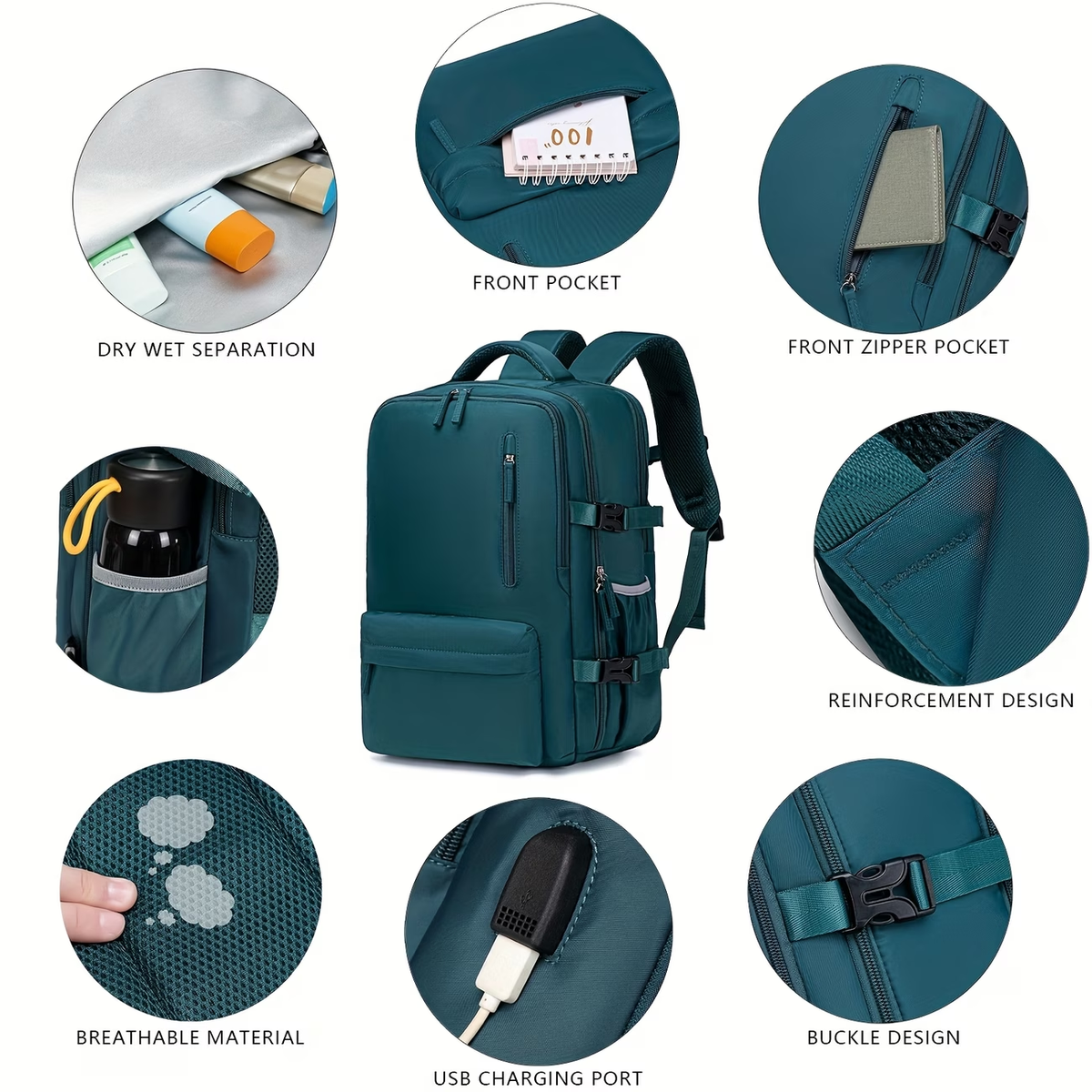 Airline-Approved Large Capacity Travel Backpack with 16" Laptop Compartment, Shoe Pocket & Multi-Pocket Organizer - Durable 180° Open Top, USB Charging, 360° Spinner Wheels for Business, Gym, School, Travel Backpack