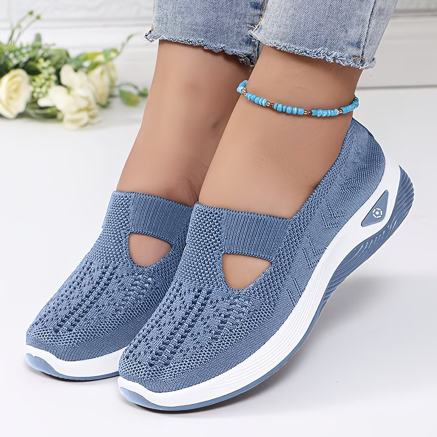 Women'S Slip-On Sneakers | Breathable Knitted Upper, Lightweight PVC Sole, Comfortable Adjustable Straps with Shock-Absorbing Insole, Low-Top Design, All-Season Comfort
