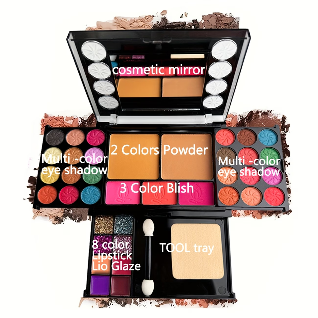 [Ultimate Makeup Set] 37pcs Ultimate Makeup Set for Beginners: Eyeshadow Palette, Blush, Lip Gloss & Contour Kit with Applicators - Includes Brown, Berry, Coral & Blue Tones for Women