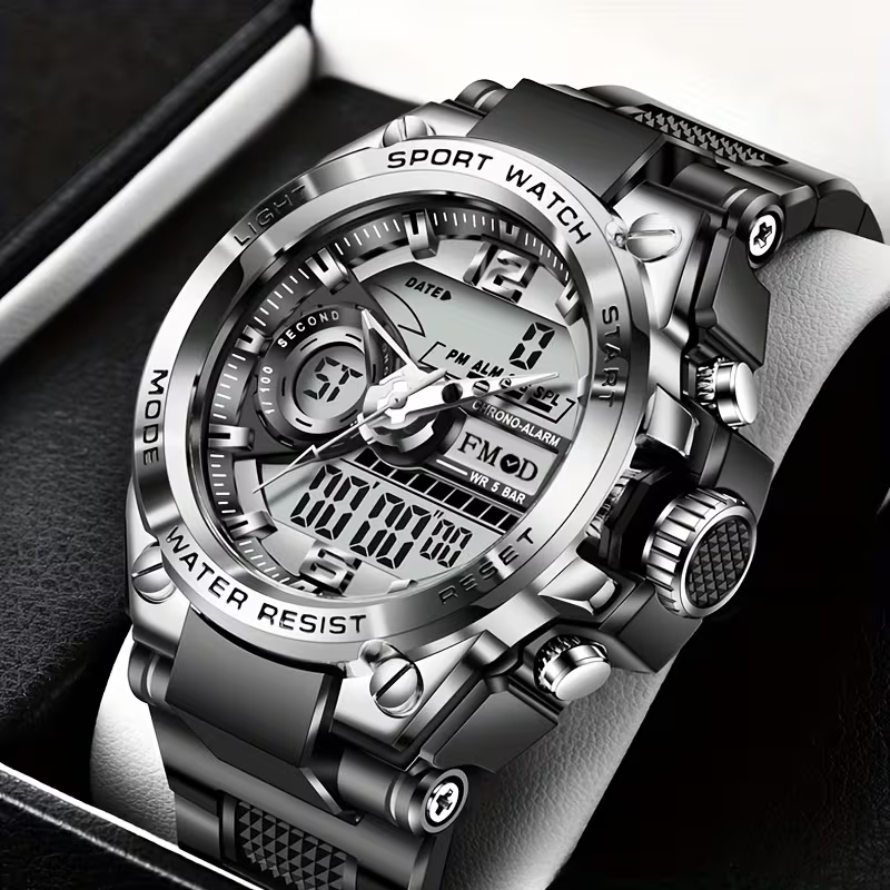 Alloy Bezel Multifunctional Sports Watch Steel Heart Men'S Electronic Watch Women'S Watch Daily Wear Holiday Gift