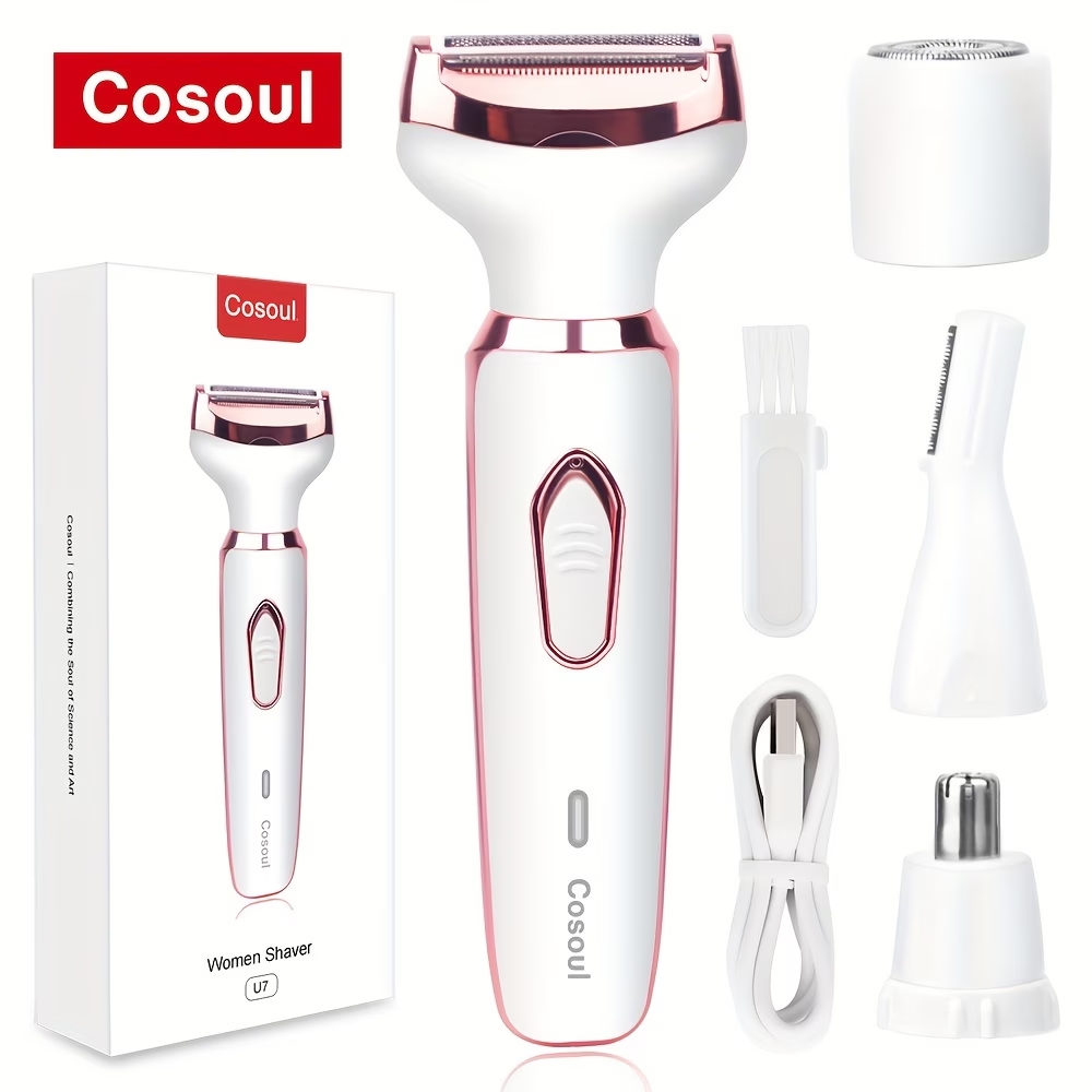4-in-1 Electric Hair Remover for Women - Portable Manual & Voluminous Hair Removal, USB Rechargeable Battery, Face, Arms, Legs, Body - Painless & Portable Hair Removal Tool, Hair Remover Electric, Facial Hair Removal, Sleek Design, Versatile Hair Tool