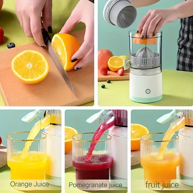 Portable Rechargeable Juicer, Efficiently Separates Pulp And Delivers High Juice Output, Lithium Battery-Powered, Suitable for Various Settings Such As Homes, for Fruits Like Oranges Lemons Watermelons And Grapes