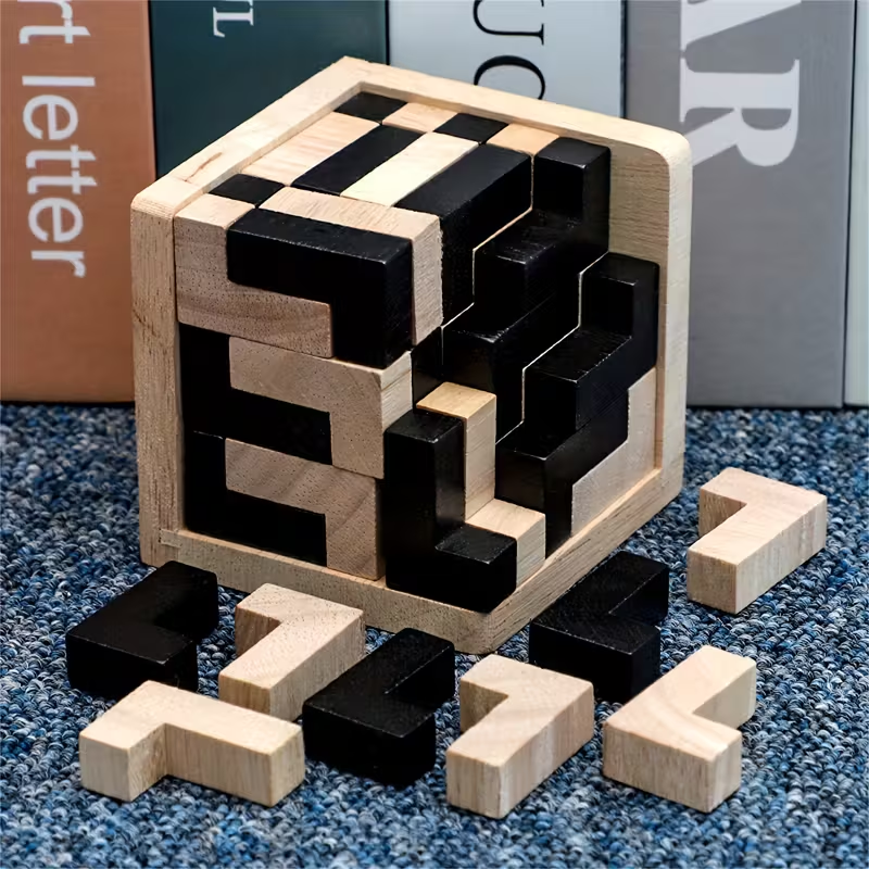 54 Wooden Educational Puzzle Cubes, L-Shaped Puzzles, Logic Toys for Cognitive Development