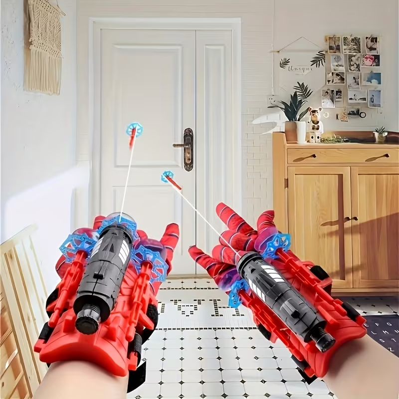 Funny Prank Toys,Spider Web Launcher Gloves - Creative Hero Toy for Youngsters, Perfect for Halloween & Christmas, Interactive Novelty Toy, Durable ABS Material, Red