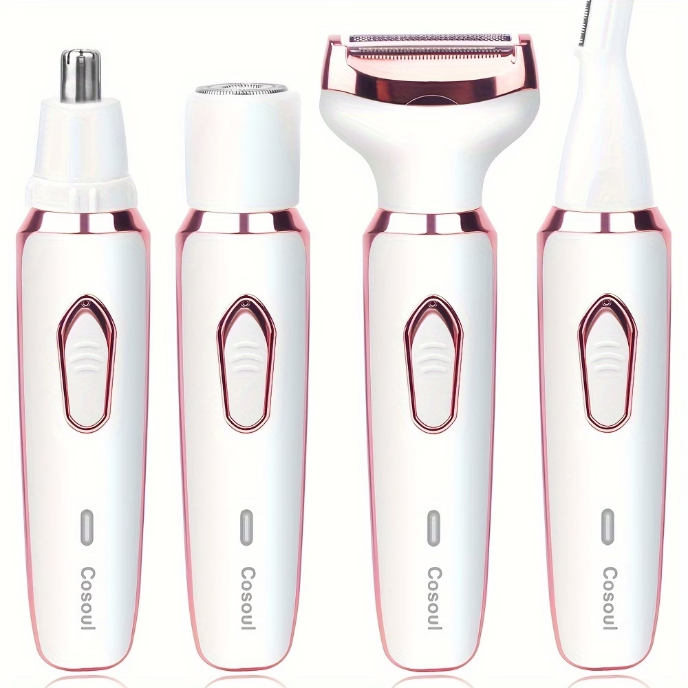 4-in-1 Electric Hair Remover for Women - Portable Manual & Voluminous Hair Removal, USB Rechargeable Battery, Face, Arms, Legs, Body - Painless & Portable Hair Removal Tool, Hair Remover Electric, Facial Hair Removal, Sleek Design, Versatile Hair Tool