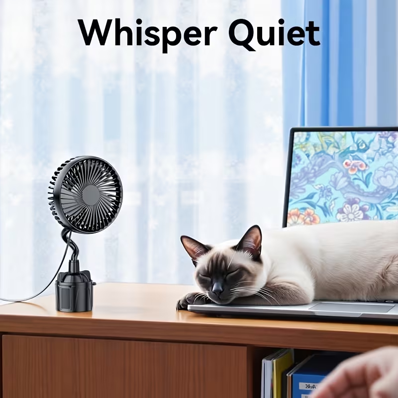 USB Cup Holder Fan | Portable Personal Desk Fan with Power Cord, 3 Speeds Strong Airflow, Flexible Adjustable Hose, Ultra-Quiet | Ideal for Home, Office, Car & Summer Travel