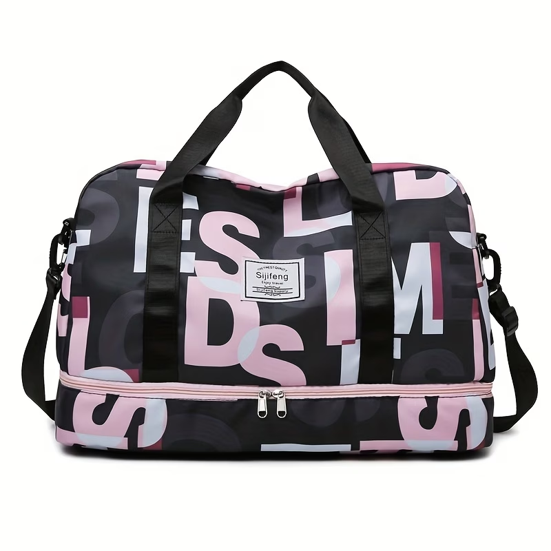 Duffel Bag with Independent Shoe Compartment - Lightweight, Large Capacity, Nylon, Machine Washable - Ideal for Swimming, Vacation, Short Business Trips, Maternity, Student Housing, Boarding, Yoga & Fitness Sessions - Fits Over Suitcase Handle