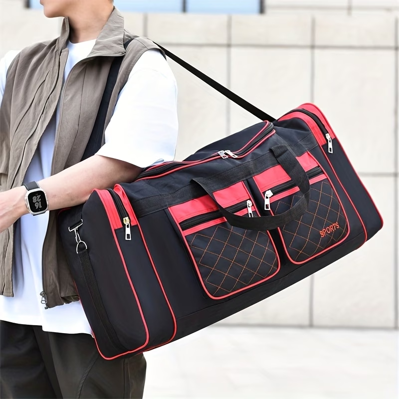 Large Capacity Travel Duffel Bag for Men & Women - Durable Oxford Fabric, Multiple Compartments, Adjustable Shoulder Strap, Ideal for Business Trips & Short Journeys, with "SPORTS" Print, Travel Bag