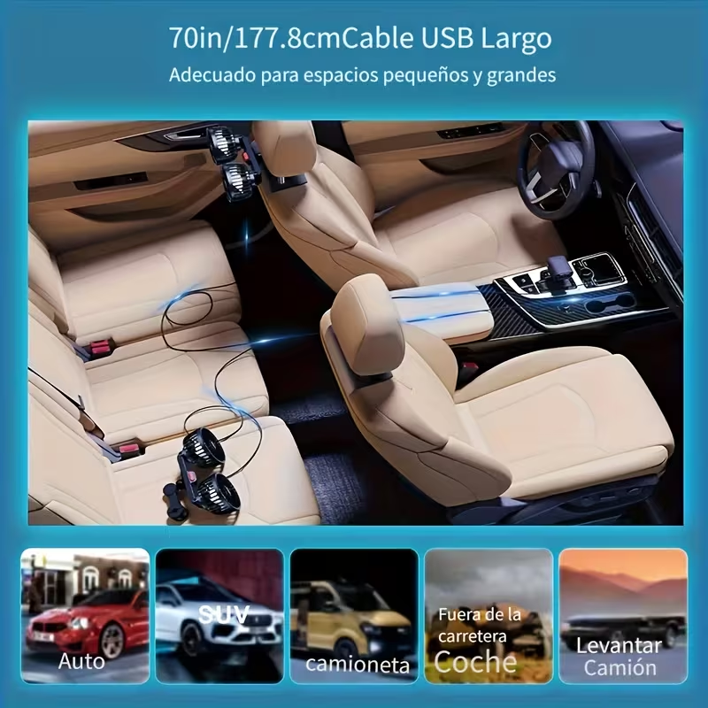 Car mounted RV silent fan, dual fan, car mounted fan, dual head rear ventilation fan, powerful wind power, 360 degree rotation, super large airflow, ultra quiet operation, easy to clip and install, suitable for cars and homes