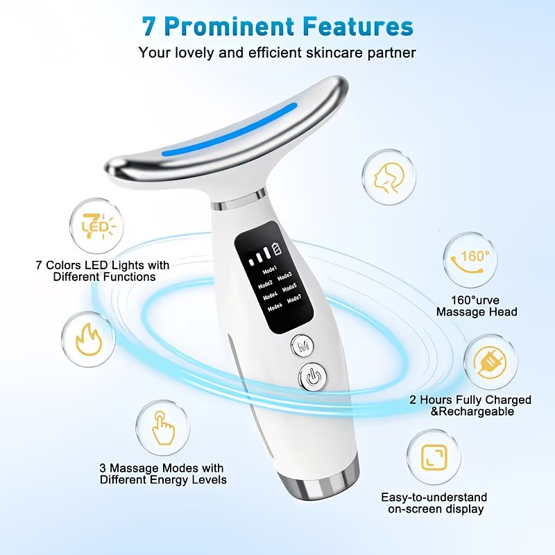 New Face And Neck Massager, 7-color LED Face, USB Rechargeable, Women's Beauty And Skincare Tool, Thanksgiving Gift, Christmas Gift.