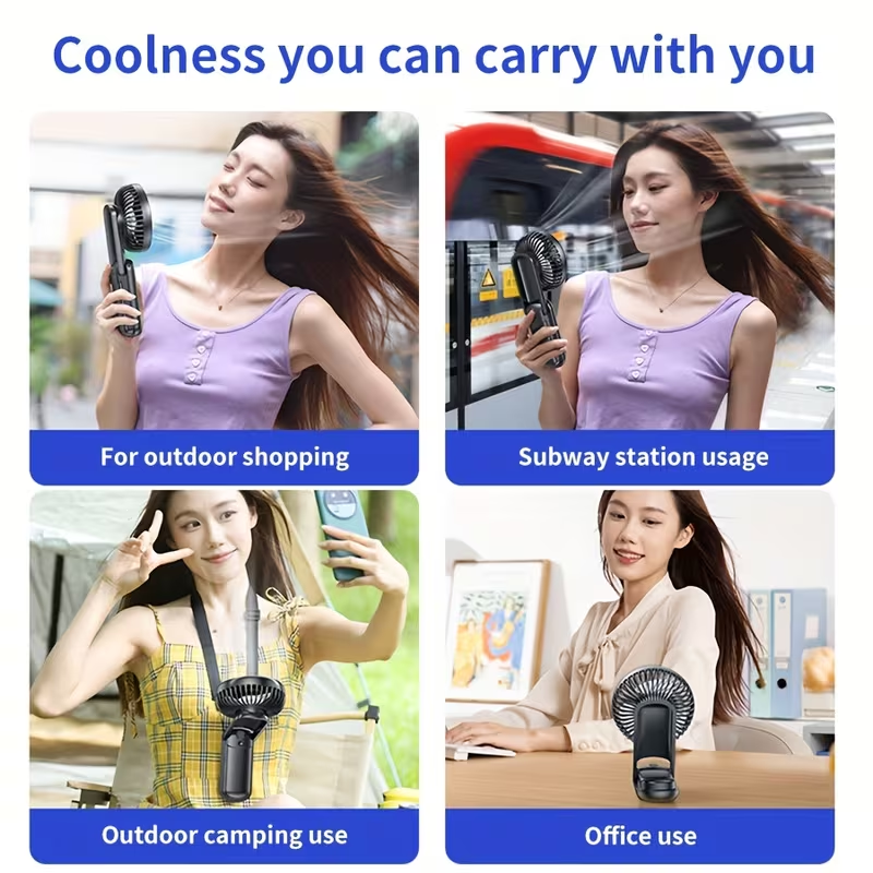 6000mAh Portable Handheld Fan 180° Foldable 5 Speeds Adjustable [6-22h Working Time] USB Rechargeable Small Desk Fan Foldable Personal Cooling Fan for Travel/Summer/Outdoor/Home/Office