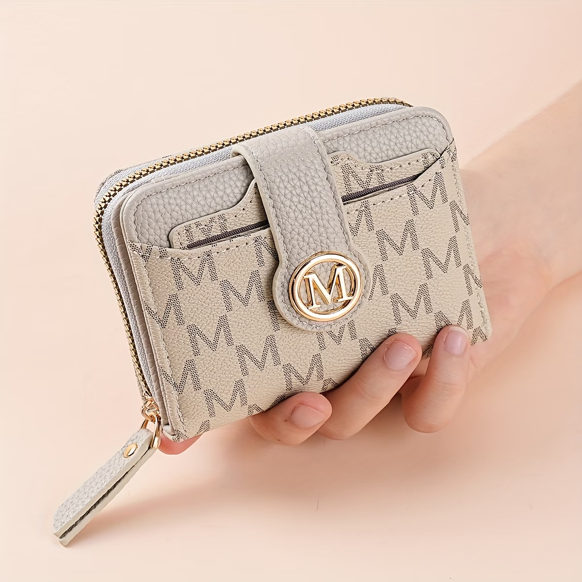 New Lychee Pattern Letter Wallet with Multiple Card Slots and Pockets, Short Compact Women's Bag, Thickened Korean Style Fashionable Vintage Coin Purse for Women