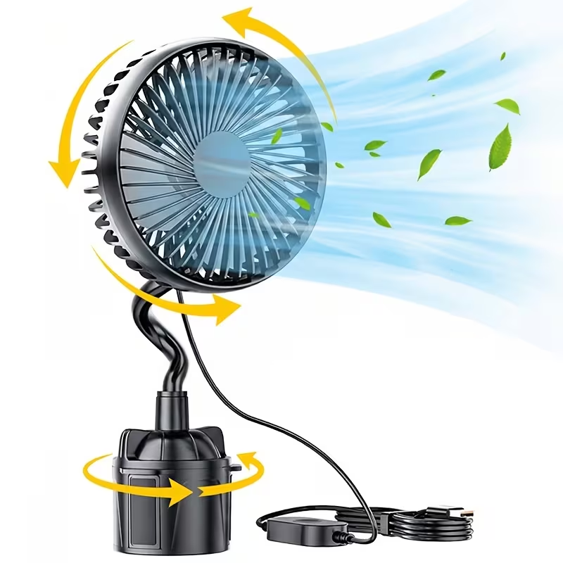 USB Cup Holder Fan | Portable Personal Desk Fan with Power Cord, 3 Speeds Strong Airflow, Flexible Adjustable Hose, Ultra-Quiet | Ideal for Home, Office, Car & Summer Travel
