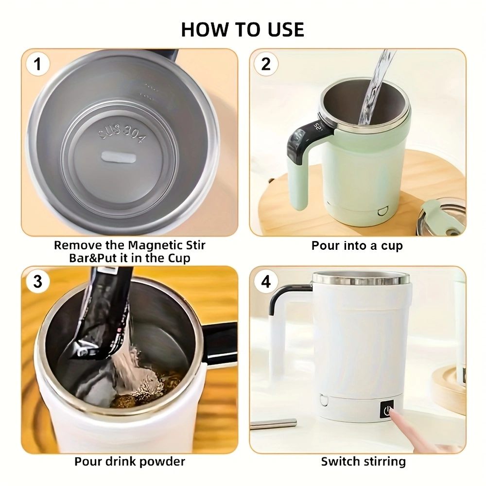 New fully automatic blender cup with temperature display, stainless steel straw, capable of blending shakes, coffee, and milk powder, detachable base, Type-C charging port, and a battery life of 60 minutes