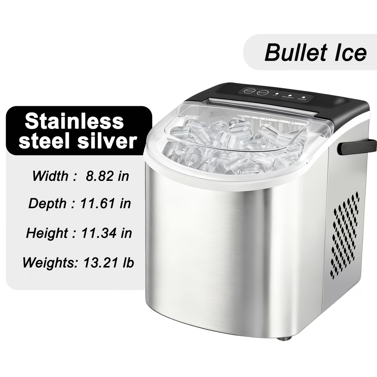 Countertop Ice Maker With Handle | Produces 26 Pounds Of Ice Within 24 Hours, Makes 9 Ice Cubes In 6 Minutes, Portable with Basket and Ice Scoop, Suitable for Malls/Warehouses/Offices