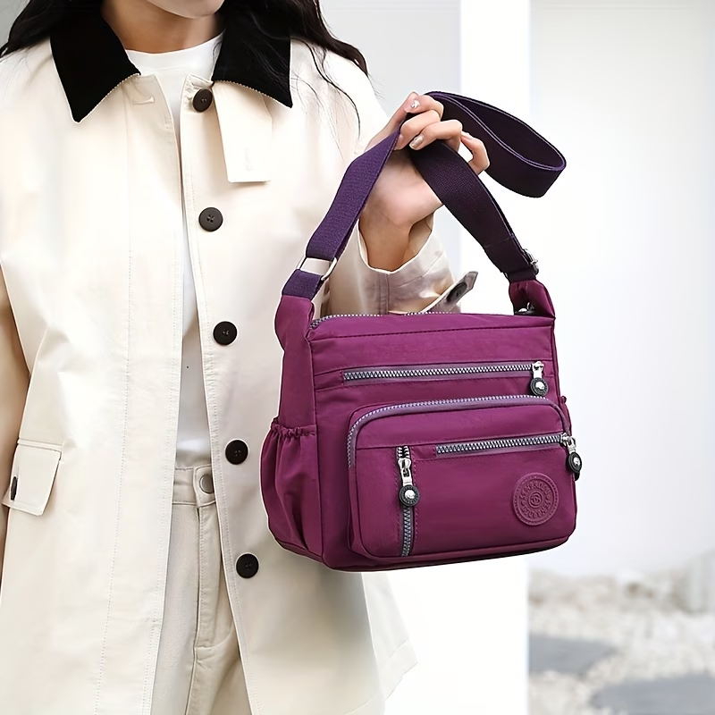 Women's Large Capacity High Quality Nylon Crossbody Bag with Adjustable Strap & Multi-Pocket - Casual Travel Handbag Suitable for Travel,, - Zipper Closure, (Available in Multiple Colors)