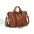 Women's Vintage Synthetic Leather Tote Handbag with Adjustable Shoulder Strap, Multi-Pocket Organization & Zipper Closure - Soft Oil-Edged Design, Polyester Lining