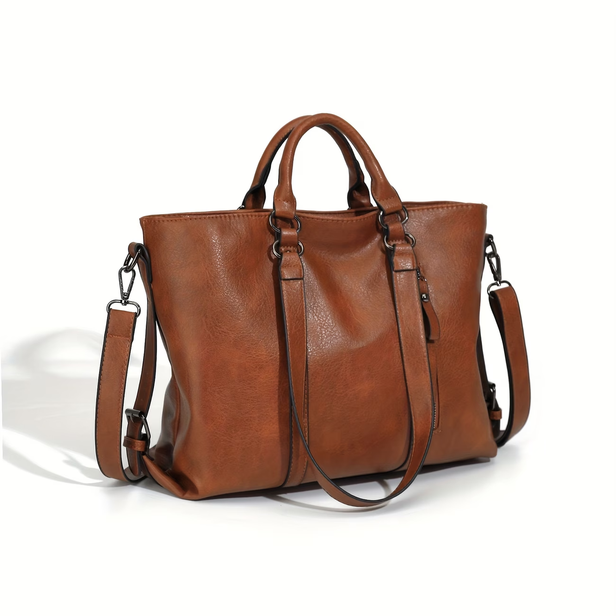 Women's Vintage Synthetic Leather Tote Handbag with Adjustable Shoulder Strap, Multi-Pocket Organization & Zipper Closure - Soft Oil-Edged Design, Polyester Lining