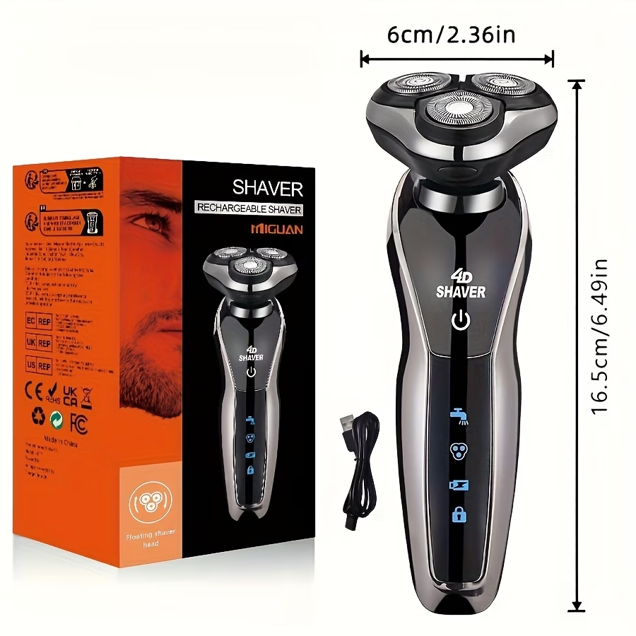 3-In-1 Electric Shaver, Rotary Shaver, Sideburns Trimmer, Nose Hair Trimmer; USB Charging, 3D Floating Shaving, Clean Shaving, Men'S Holiday Gift