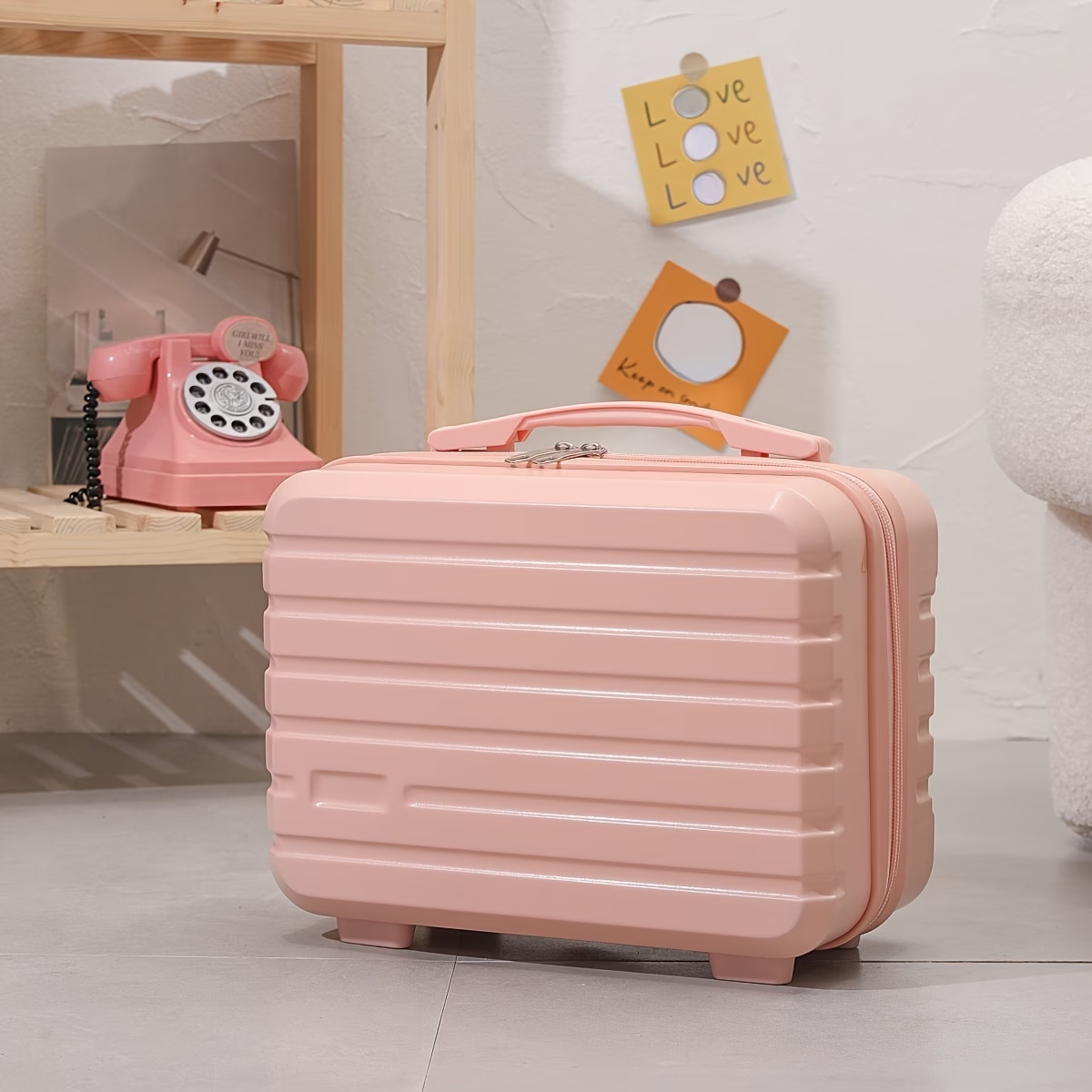 Chic 14-Inch Mini Suitcase Cosmetic Bag - Lightweight, with Zip Closure & Fixed Shoulder Strap - Perfect for Travel, Students, and Gifts